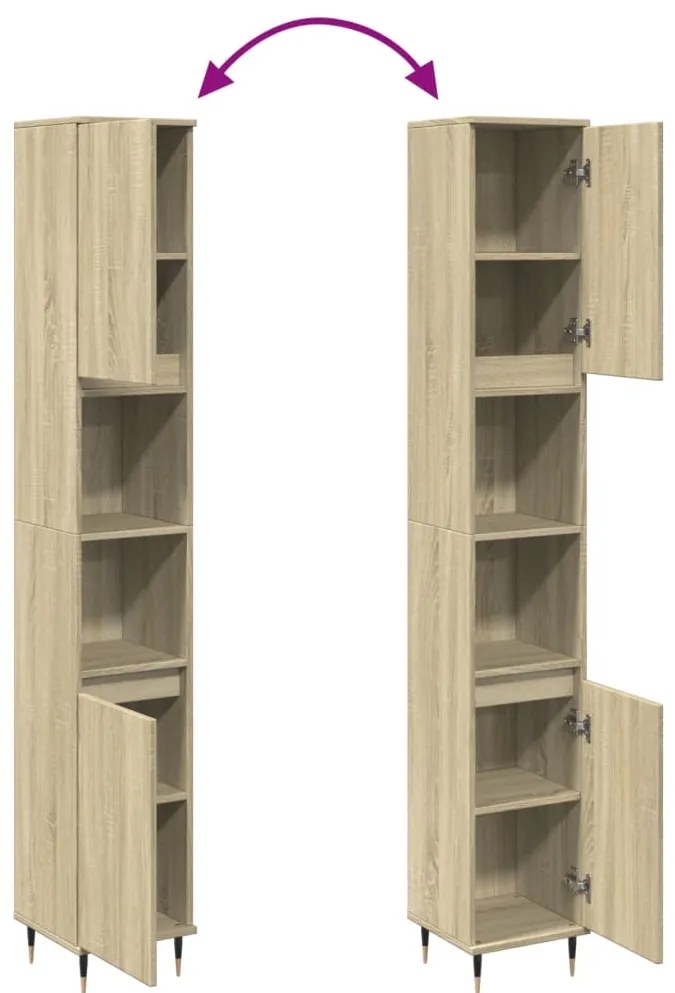 vidaXL Ντουλάπι Μπάνιου Sonoma Δρυς 30x30x190 εκ. Επεξεργασμένο Ξύλο