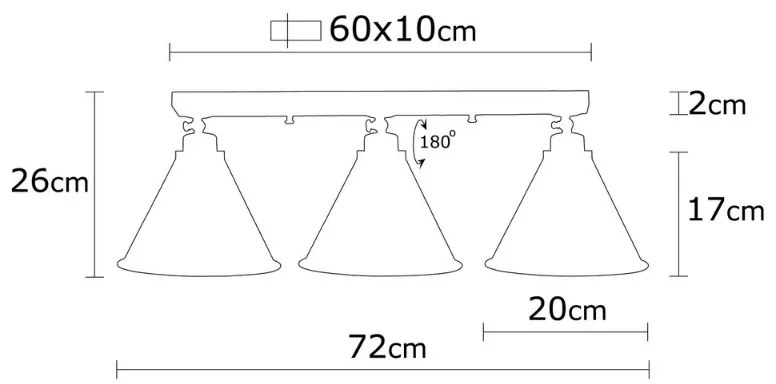 Φωτιστικό οροφής Arden Megapap E27 μεταλλικό τρίφωτο χρώμα μαύρο 72x20x26εκ.