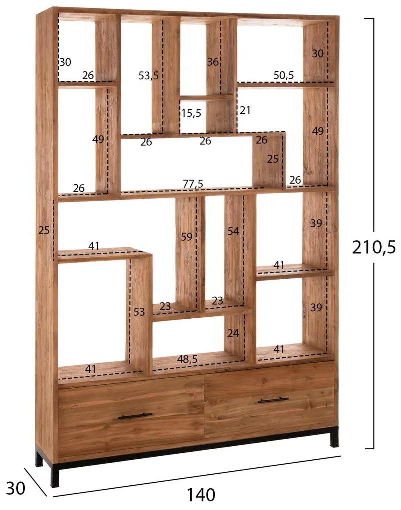 ΒΙΒΛΙΟΘΗΚΗ ROMULUS HM9803 ΑΝΑΚΥΚΛΩΜΕΝΟ ΞΥΛΟ ΤΕΑΚ ΜΕ 2 ΣΥΡΤΑΡΙΑ 140x30x210,5Yεκ.