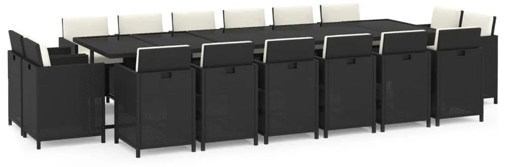 vidaXL Σετ Τραπεζαρίας Κήπου 17 τεμ Μαύρο από Συνθ. Ρατάν με Μαξιλάρια