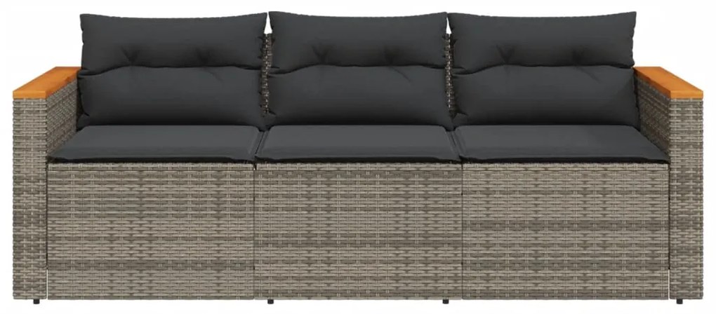 vidaXL Καναπές Κήπου Τριθέσιος Γκρι από Συνθετικό Ρατάν με Μαξιλάρια