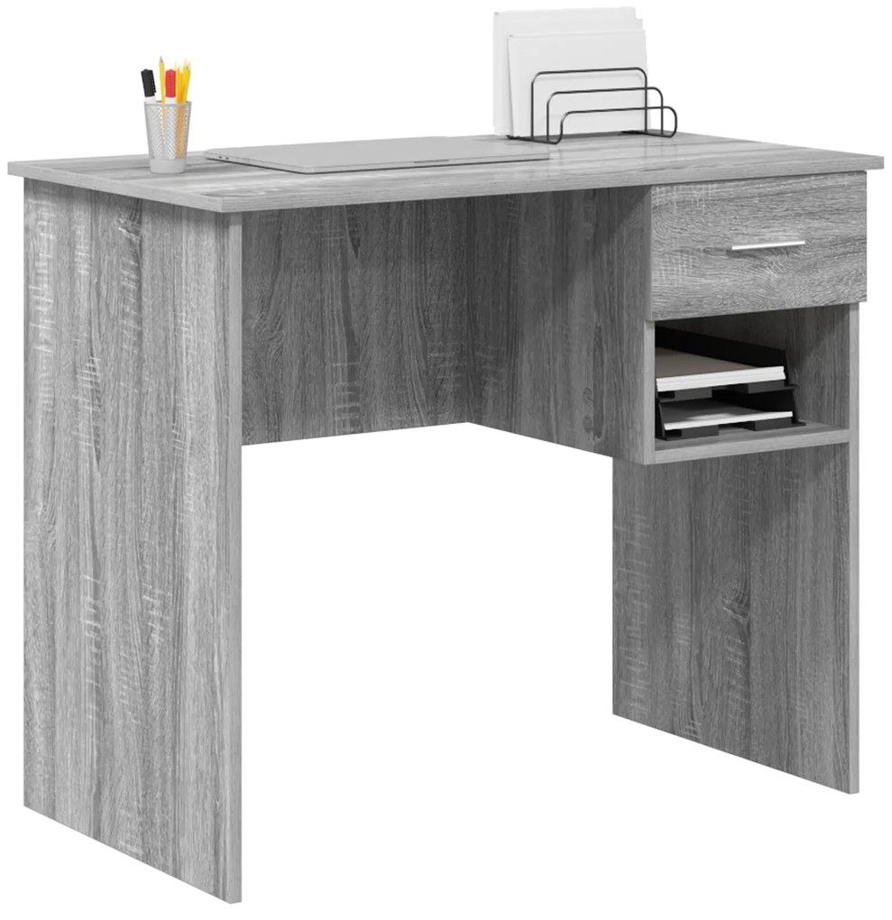 vidaXL Γραφείο με Αποθήκη Γκρι Sonoma 90x49.5x75 cm Επεξεργασμένο Ξύλο
