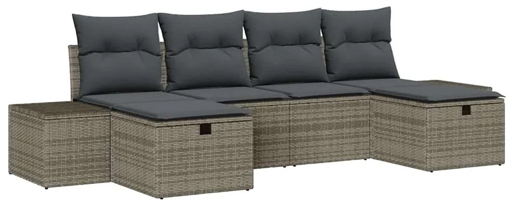 vidaXL Σετ Καναπέ Κήπου με μαξιλάρι 6 pcs Γκρι Πολυ ράταν