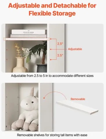 VEVOR 8 Tiers Narrow Bookshelf 71&quot; Wooden Open Bookcase Adjustable Shelf White