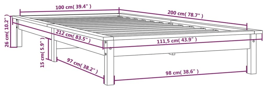 Πλαίσιο Κρεβατιού Καφέ Μελί 100 x 200 εκ. από Μασίφ Ξύλο Πεύκου - Καφέ