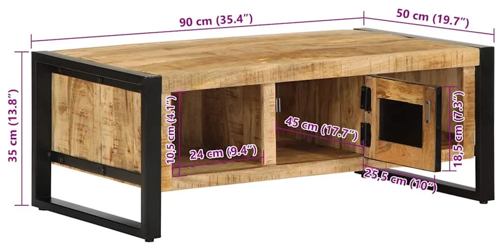 Τραπεζάκι Σαλονιού 90x50x36 εκ. από Μασίφ Ξύλο Μάνγκο - Καφέ