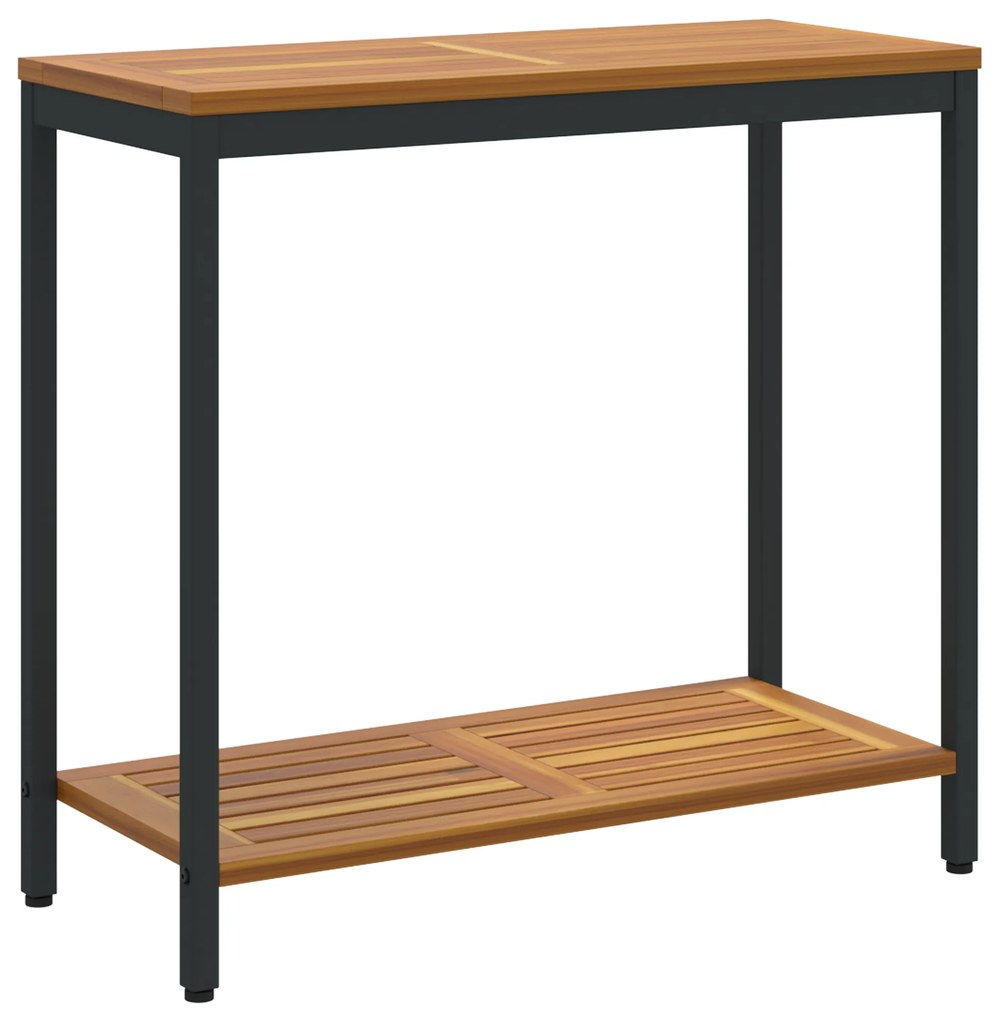 vidaXL Εξωτερικό Τραπέζι Φυσικό & Μπλέ 35x80x75 εκ. Σταθερό Ξύλο και Χάλυβας