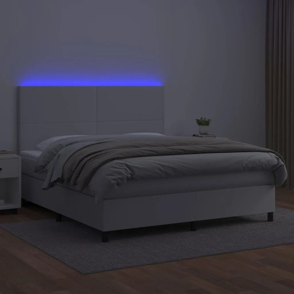 vidaXL Κρεβάτι Boxspring με Στρώμα &amp; LED Λευκό 180x200 εκ. Συνθ. Δέρμα