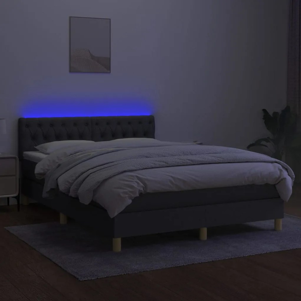 Κρεβάτι Boxspring με Στρώμα &amp; LED Σκ.Γκρι 140x190 εκ Υφασμάτινο - Γκρι