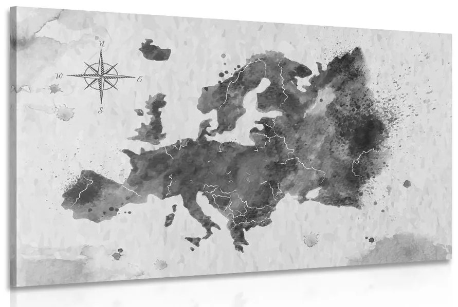 Εικόνα ρετρό χάρτη της Ευρώπης σε μαύρο & άσπρο - 90x60