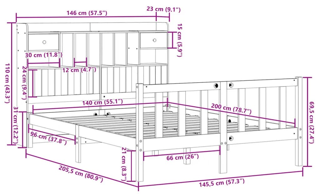 ΚΡΕΒΑΤΙ ΒΙΒΛΙΟΘΗΚΗ ΧΩΡΙΣ ΣΤΡΩΜΑ 140X200 ΕΚ ΜΑΣΙΦ ΞΥΛΟ ΠΕΥΚΟΥ 3321761