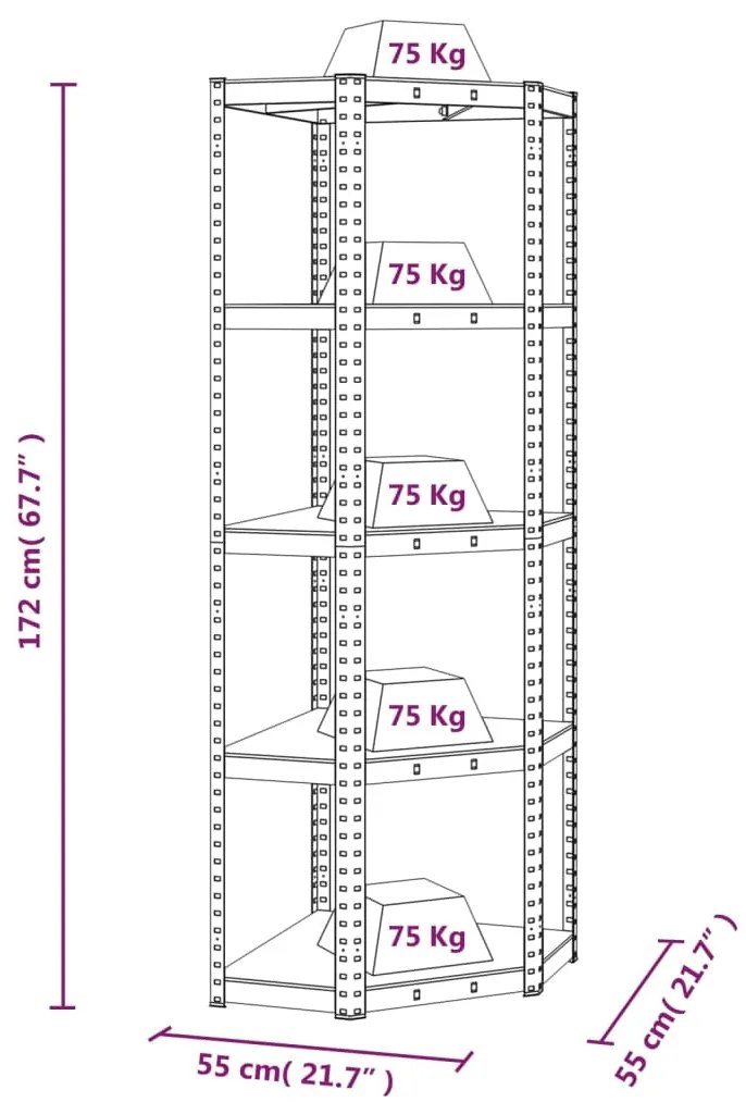 Ραφιέρα Γωνιακή 5 Επιπέδων Μπλε από Ατσάλι &amp; Επεξεργασμένο Ξύλο - Μπλε