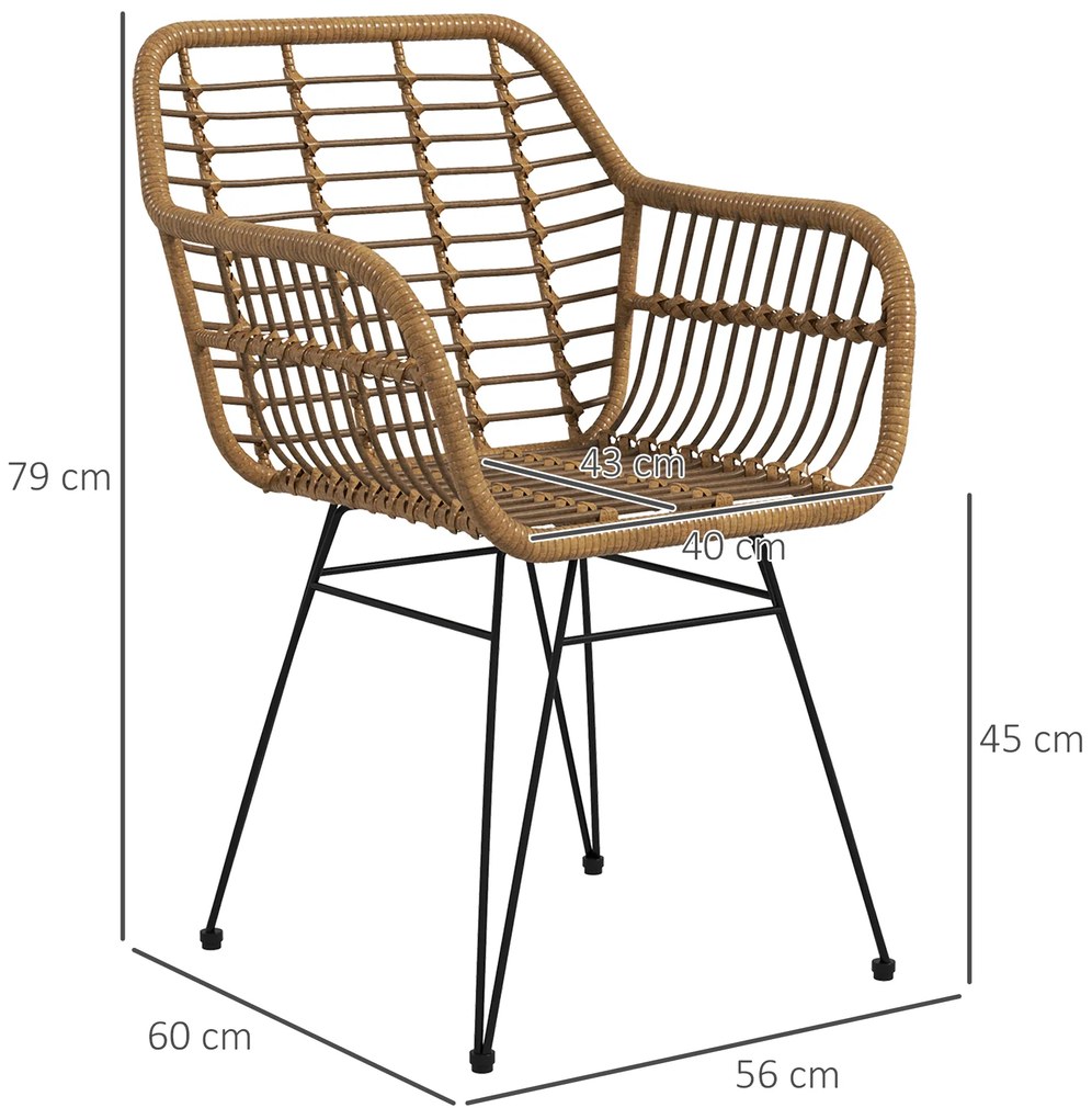 HOMCOM Σετ 2 καρεκλών σε στυλ Boho, καρέκλες κουζίνας, PE Rattan, 56 x 60 x 79 cm, Φυσικό + Μαύρο