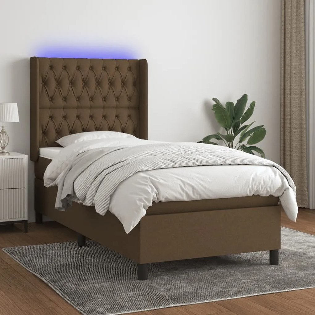 ΚΡΕΒΑΤΙ BOXSPRING ΜΕ ΣΤΡΩΜΑ &amp; LED ΣΚ.ΚΑΦΕ 100X200 ΕΚ ΥΦΑΣΜΑΤΙΝΟ 3138536