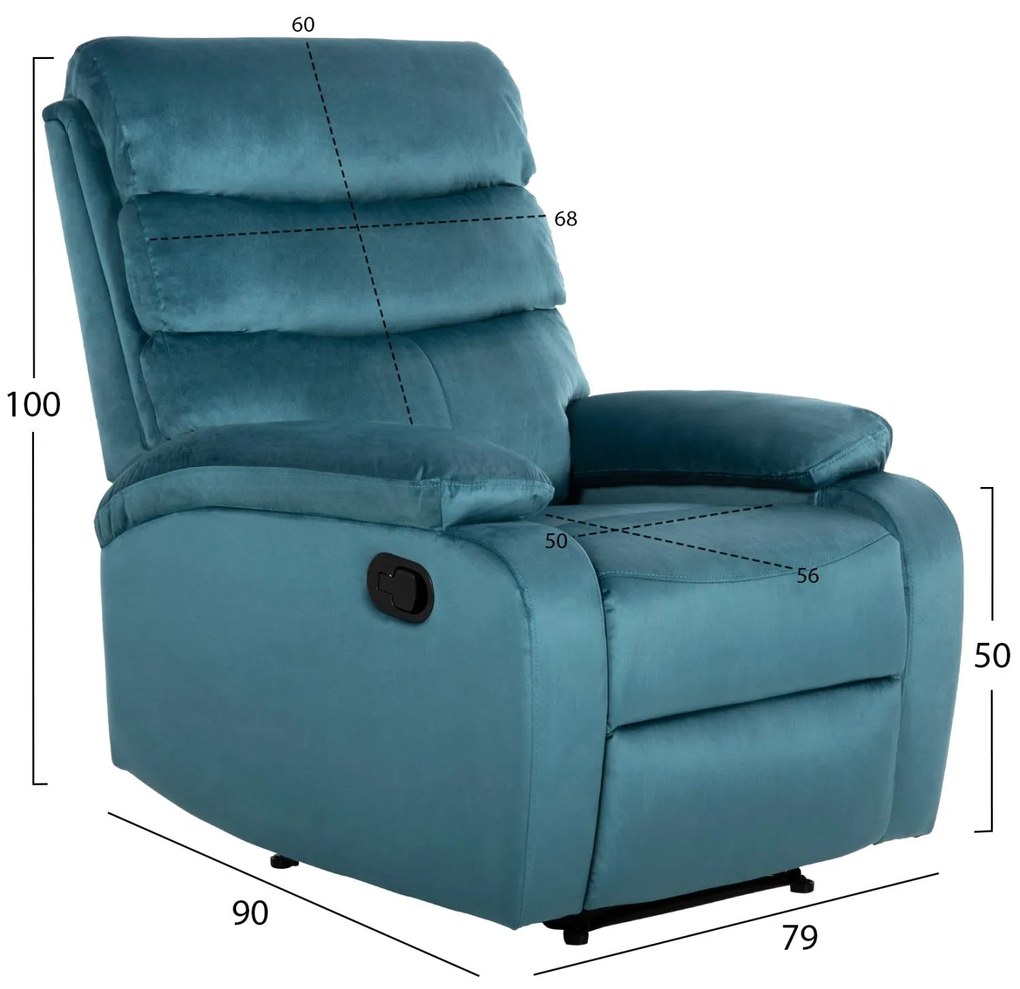 Πολυθρόνα YASUMU RELAX C9783.06 Πετρόλ Βελούδο 80x93x100Υεκ. 80x93x100 εκ.