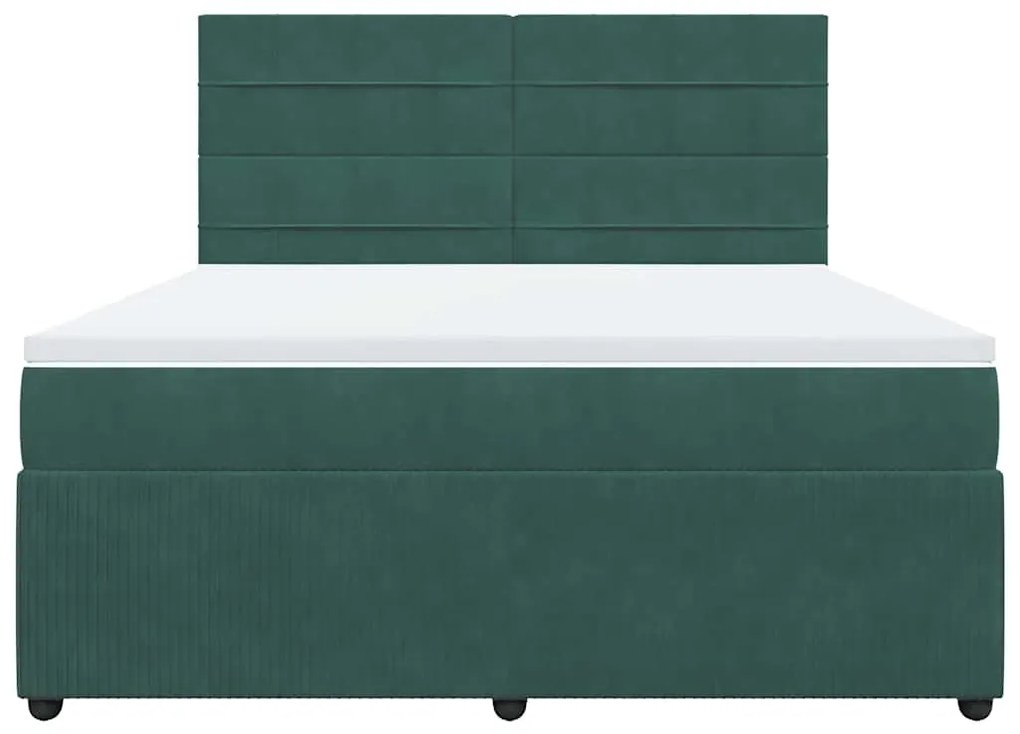 vidaXL Κρεβάτι Boxspring με Στρώμα Σκούρο Πράσινο 180x200εκ. Βελούδινο
