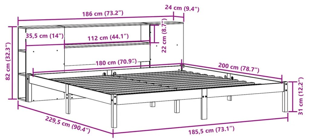 ΚΡΕΒΑΤΙ ΒΙΒΛΙΟΘΗΚΗ ΧΩΡΙΣ ΣΤΡΩΜΑ 180X200 ΕΚ ΜΑΣΙΦ ΞΥΛΟ ΠΕΥΚΟΥ 3321546