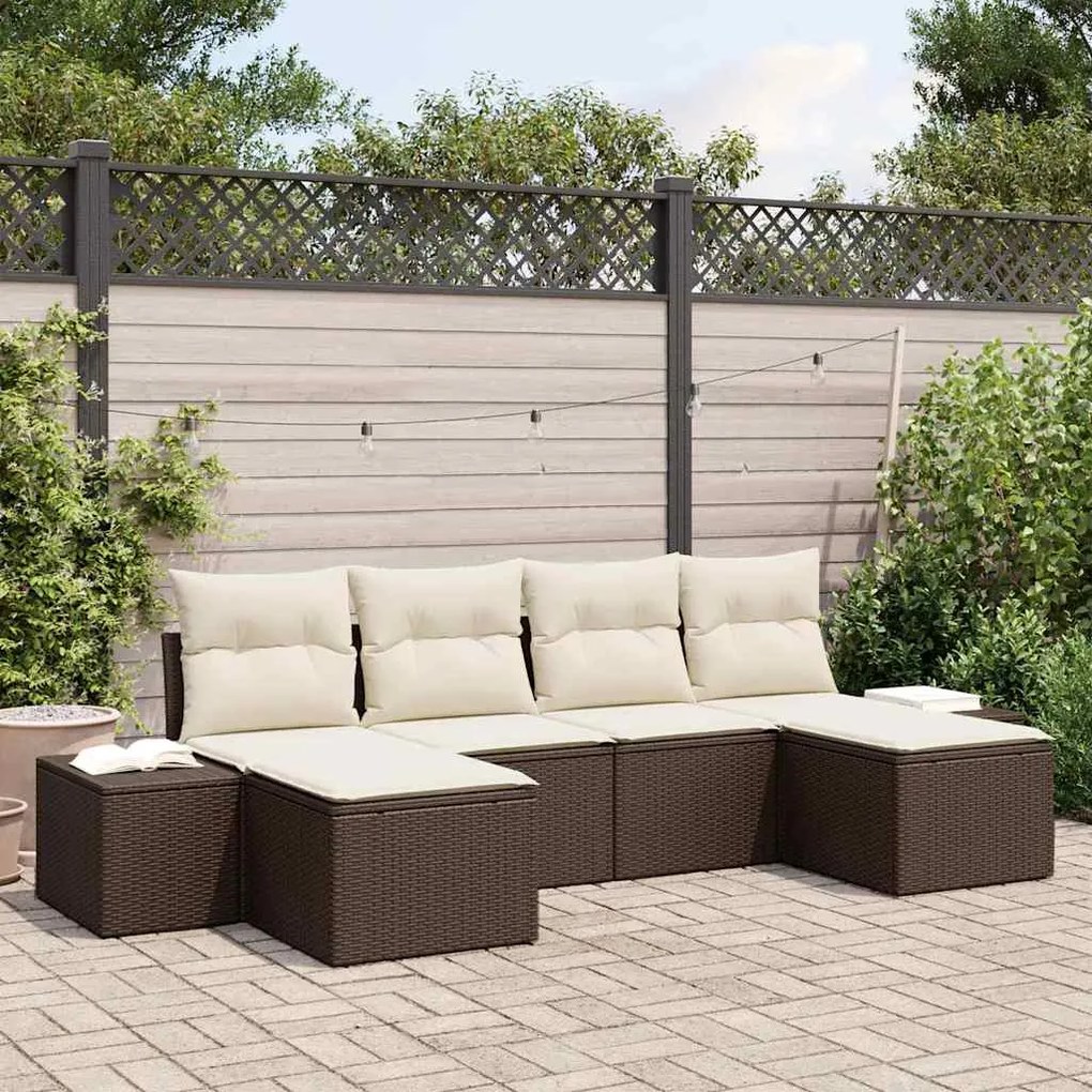 vidaXL Σετ Καναπέ Κήπου με μαξιλάρι 6 pcs Καφέ Πολυ ράταν