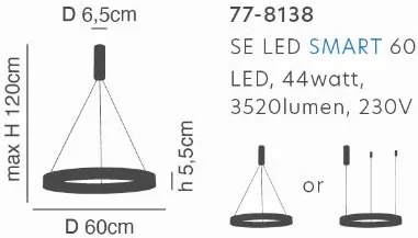 Γραμμικό Φωτιστικό SE LED SMART 60 AMAYA PENDANT BLACK Δ5 - 21W - 50W - 77-8138