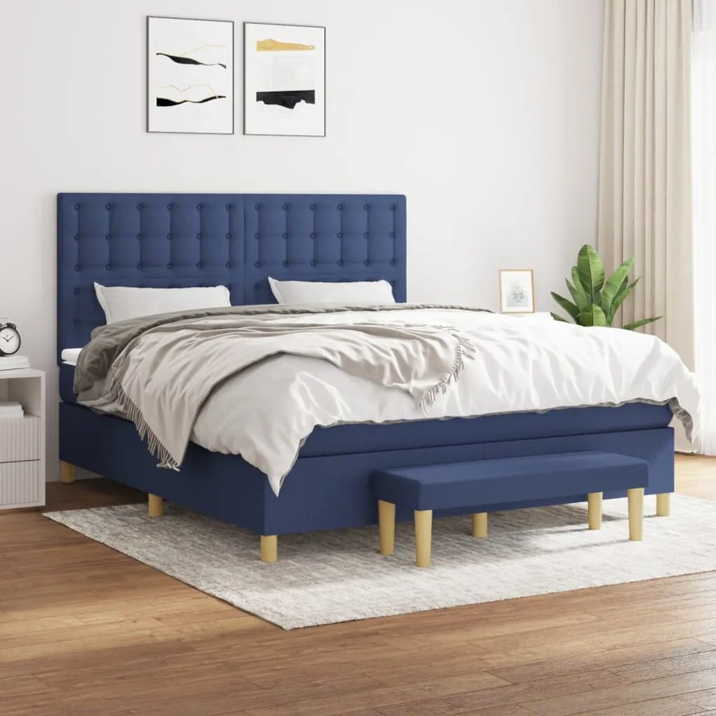 Κρεβάτι Boxspring με Στρώμα Μπλε 160x200 εκ. Υφασμάτινο