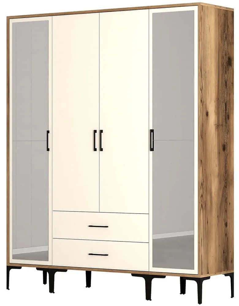 Ντουλάπα Τετράφυλλη Kumsal 845HCT5476 160x47,5x201,4cm Walnut-Cream Τετράφυλλη