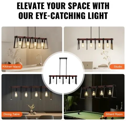 VEVOR 4-Light Kitchen Island Pendant Lights 60W Adjustable Dining Room Light E27