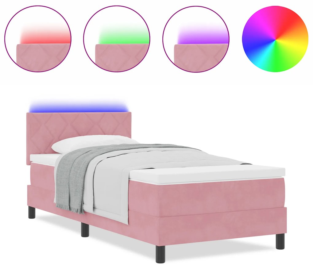 vidaXL κεφαλάκι κρεβατιού  με στρώμα και LED Ροζ 90x200 εκ. Βελούδο