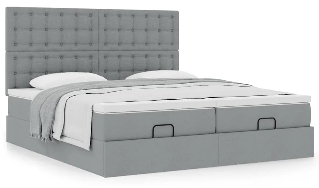 Οθωμανικό κρεβάτι με στρώματα ανοιχτό γκρι 200x200cm ύφασμα