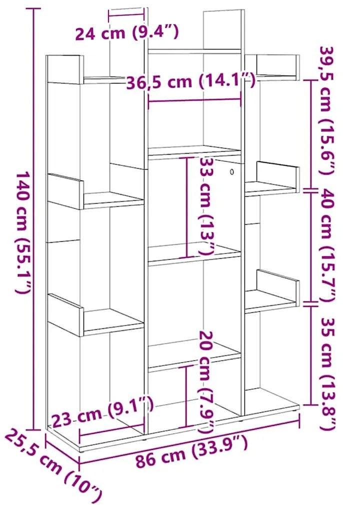 vidaXL Βιβλιοθήκη Λευκή 86 x 25,5 x 140 εκ. από Επεξ. Ξύλο