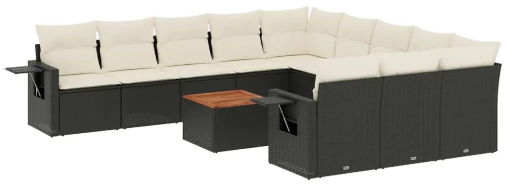 vidaXL Σαλόνι Κήπου 12 Τεμαχίων Μαύρο Συνθετικό Ρατάν με Μαξιλάρια