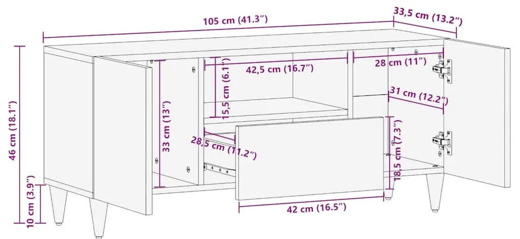 ΝΤΟΥΛΑΠΙ ΤΗΛΕΟΡΑΣΗΣ  ΑΝΟΙΧΤΟ ΓΚΡΙ 105X33,5X46CM ΜΑΣΙΦ ΞΥΛΟ MANGO 4017806