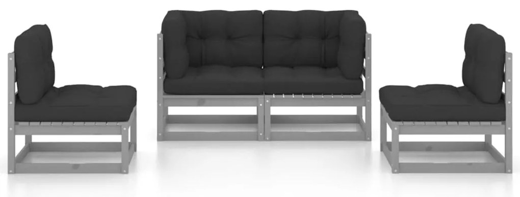 vidaXL Σαλόνι Κήπου Σετ 4 Τεμαχίων από Μασίφ Ξύλο Πεύκου & Μαξιλάρια