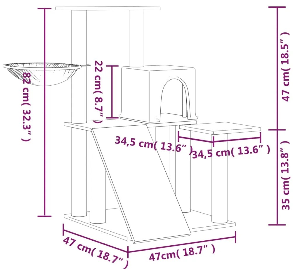 vidaXL Γατόδεντρο Σκούρο Γκρι 82 εκ. με Στύλους Ξυσίματος από Σιζάλ