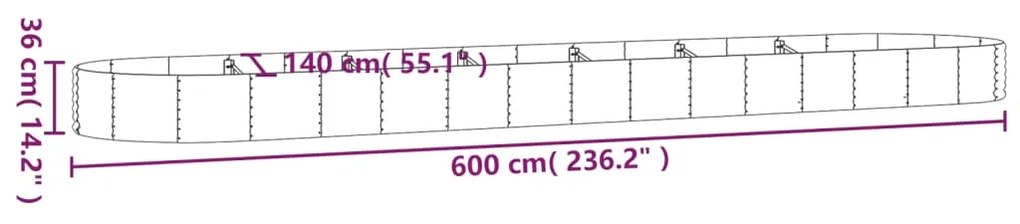 Ζαρντινιέρα Ασημί 600x140x36 εκ. Ατσάλι με Ηλεκτρ. Βαφή Πούδρας - Ασήμι