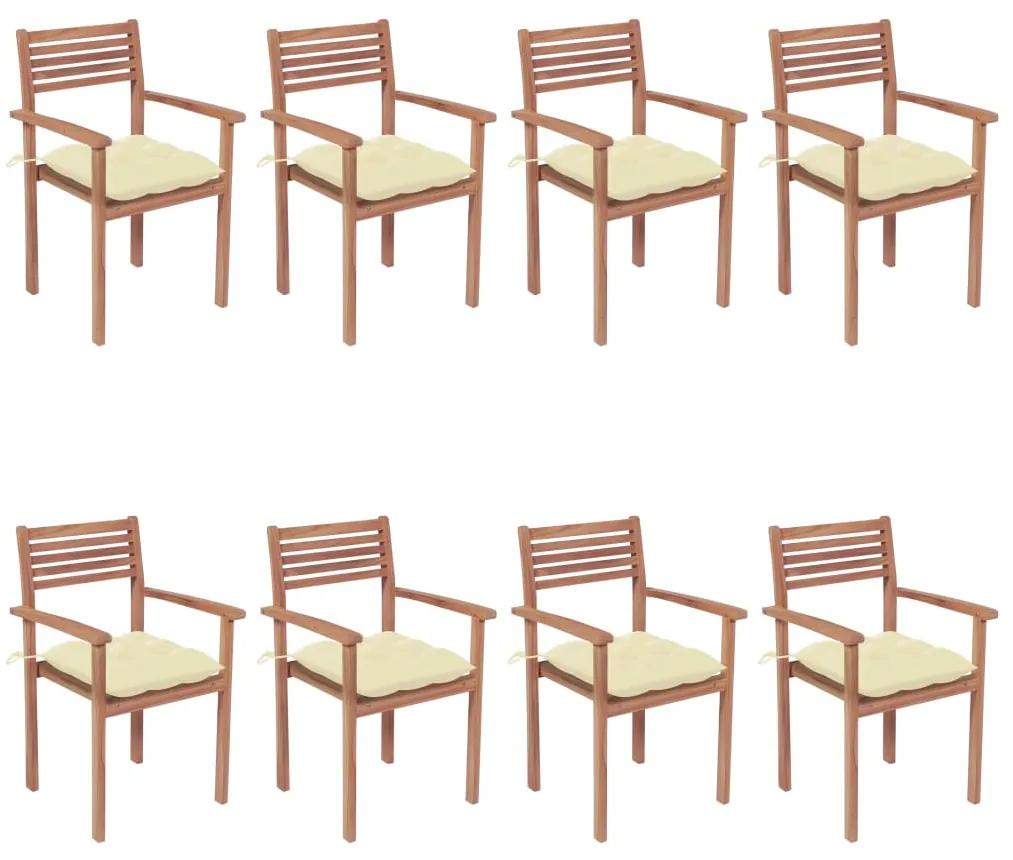 3072617 vidaXL Καρέκλες Κήπου Στοιβαζόμενες 8 τεμ. Μασίφ Ξύλο Teak &amp; Μαξιλάρια Λευκό, 1 Τεμάχιο