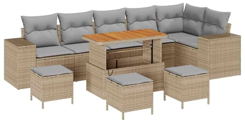 vidaXL Σετ Καναπέ Κήπου 10 pcs Μπεζ συνθετικό ρατάν