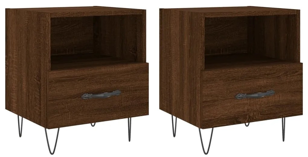 vidaXL Κομοδίνα 2 τεμ. Καφέ Δρυς 40 x 35 x 47,5 εκ. από Επεξεργ. Ξύλο
