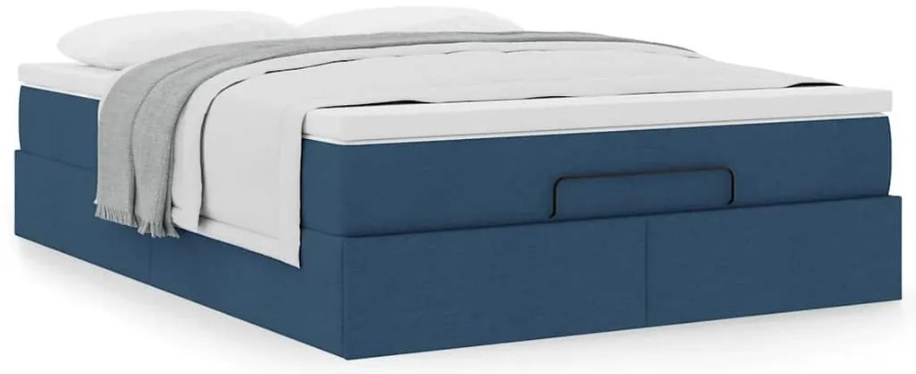 vidaXL Οθωμανικό κρεβάτι με στρώμα μπλε 140x200cm ύφασμα