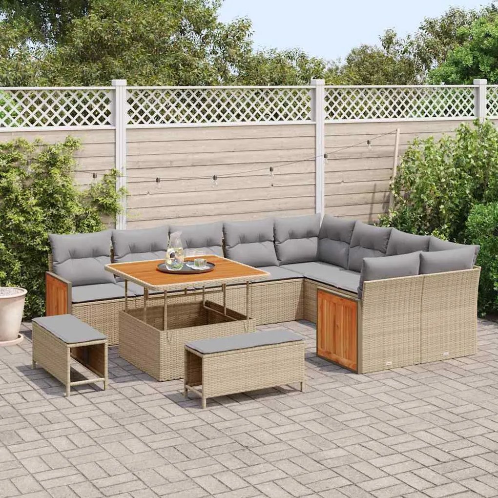 vidaXL Σετ Καναπέ Κήπου 12 pcs Μπεζ, Ανοιχτό γκρι 100 x 100 x 71 cm