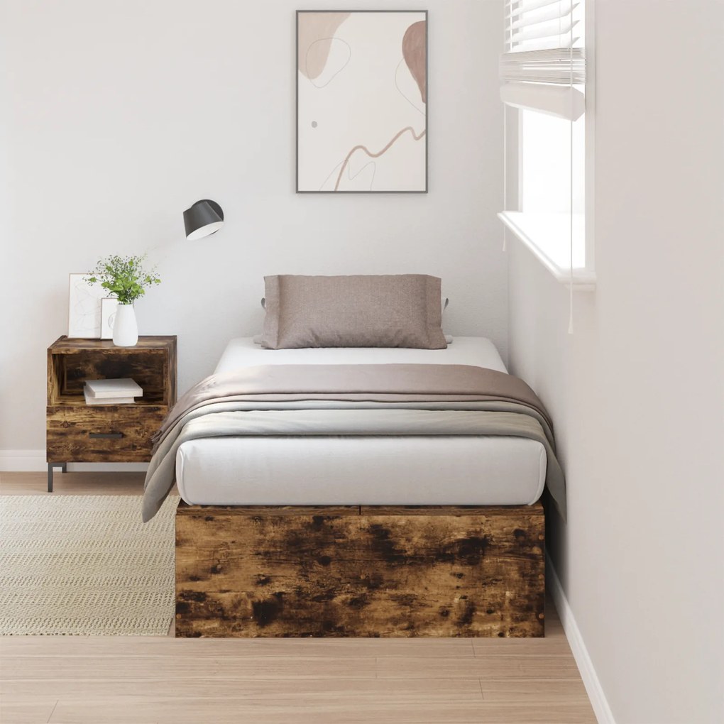 vidaXL Κρεβάτι Αποθήκευσης από Καπνιστό Δρύ 90x190 cm