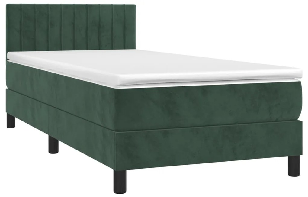 vidaXL Κρεβάτι Boxspring με Στρώμα Σκούρο Πράσινο 90x200 εκ. Βελούδινο