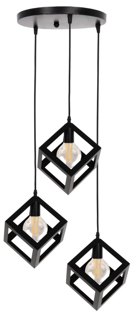 CEILING PENDANT LAMP  3 CUBES BLACK METAL Φ23x122Hcm. 23x23x122 εκ.