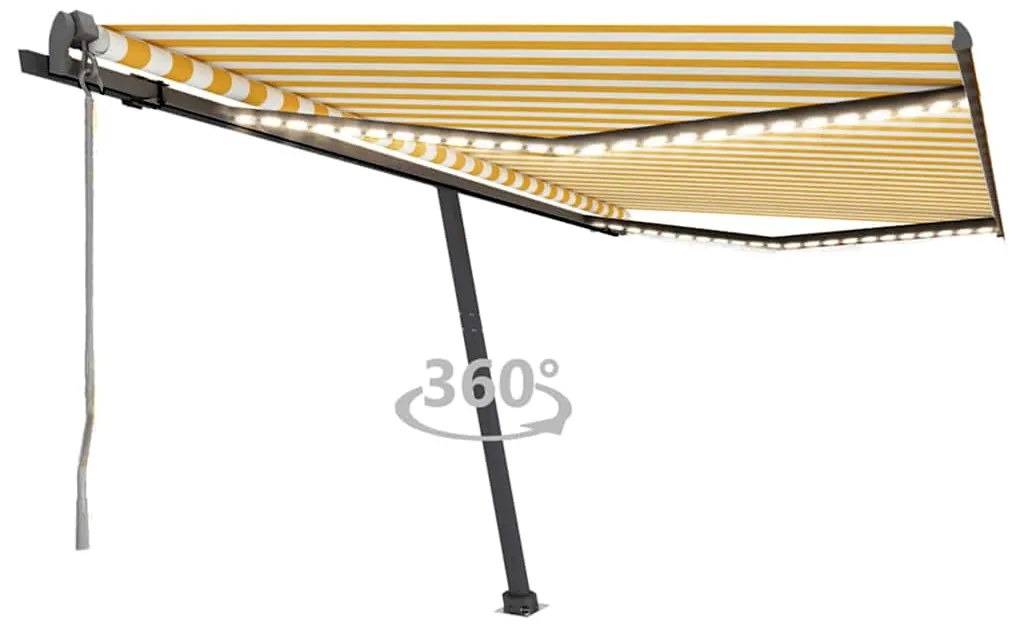 vidaXL Τέντα Αυτόματη με LED &amp; Αισθ. Ανέμου Κίτρινο/Λευκό 400x300 εκ.
