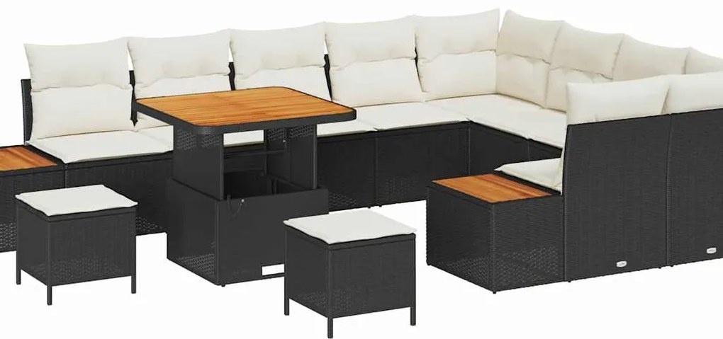 vidaXL Σετ Καναπέ Κήπου με μαξιλάρι 12 pcs Μαύρο Πολυ ράταν