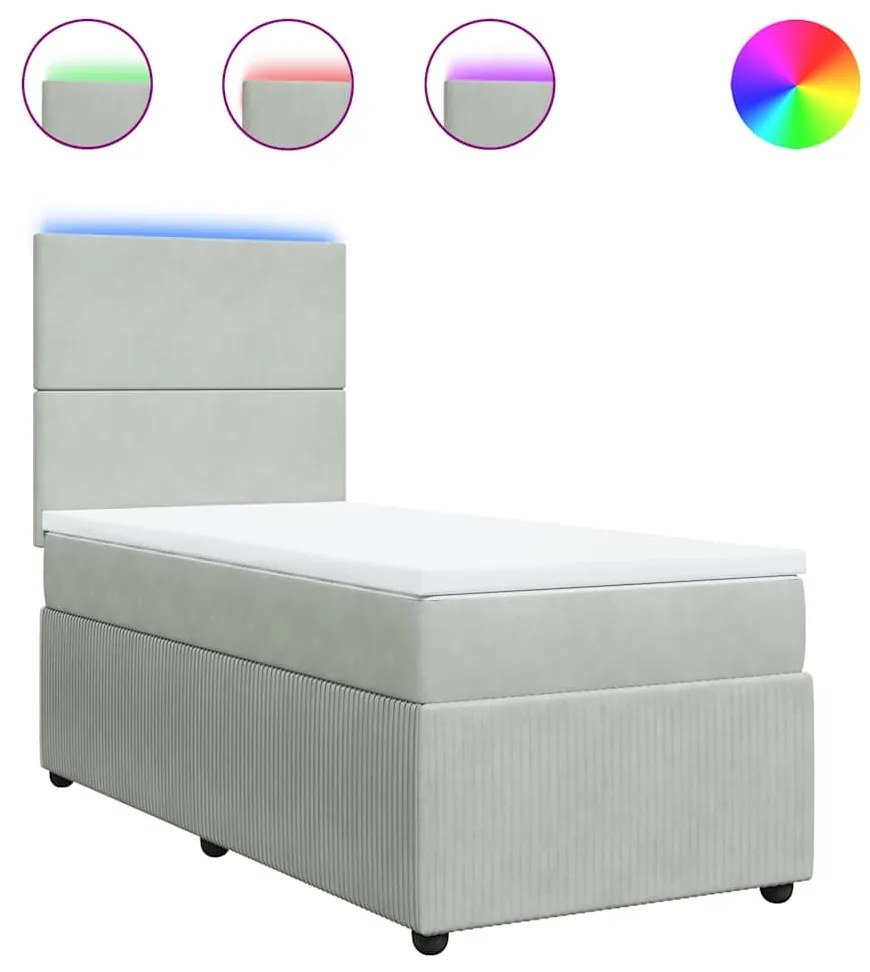vidaXL Κρεβάτι Boxspring με Στρώμα Ανοιχτό Γκρι 90x200 εκ. Βελούδινο