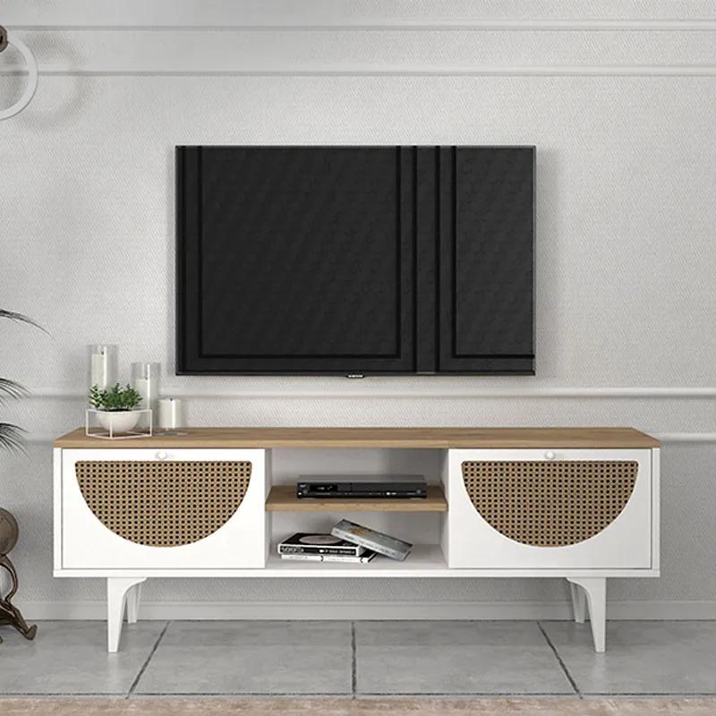 Έπιπλο τηλεόρασης Aureta Megapap χρώμα λευκό - sapphire oak 150x35x52,8 εκ.