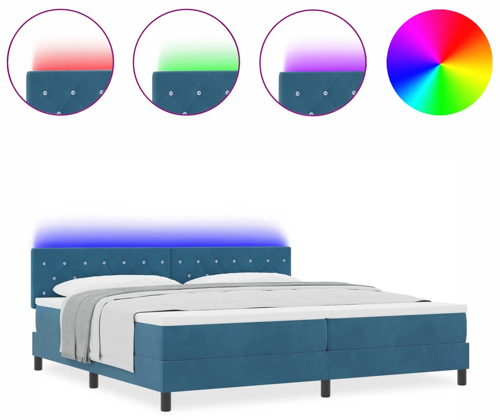vidaXL κρεβάτι με στρώμα & LED σε σκούρο μπλε 200x200 εκ από βελούδο