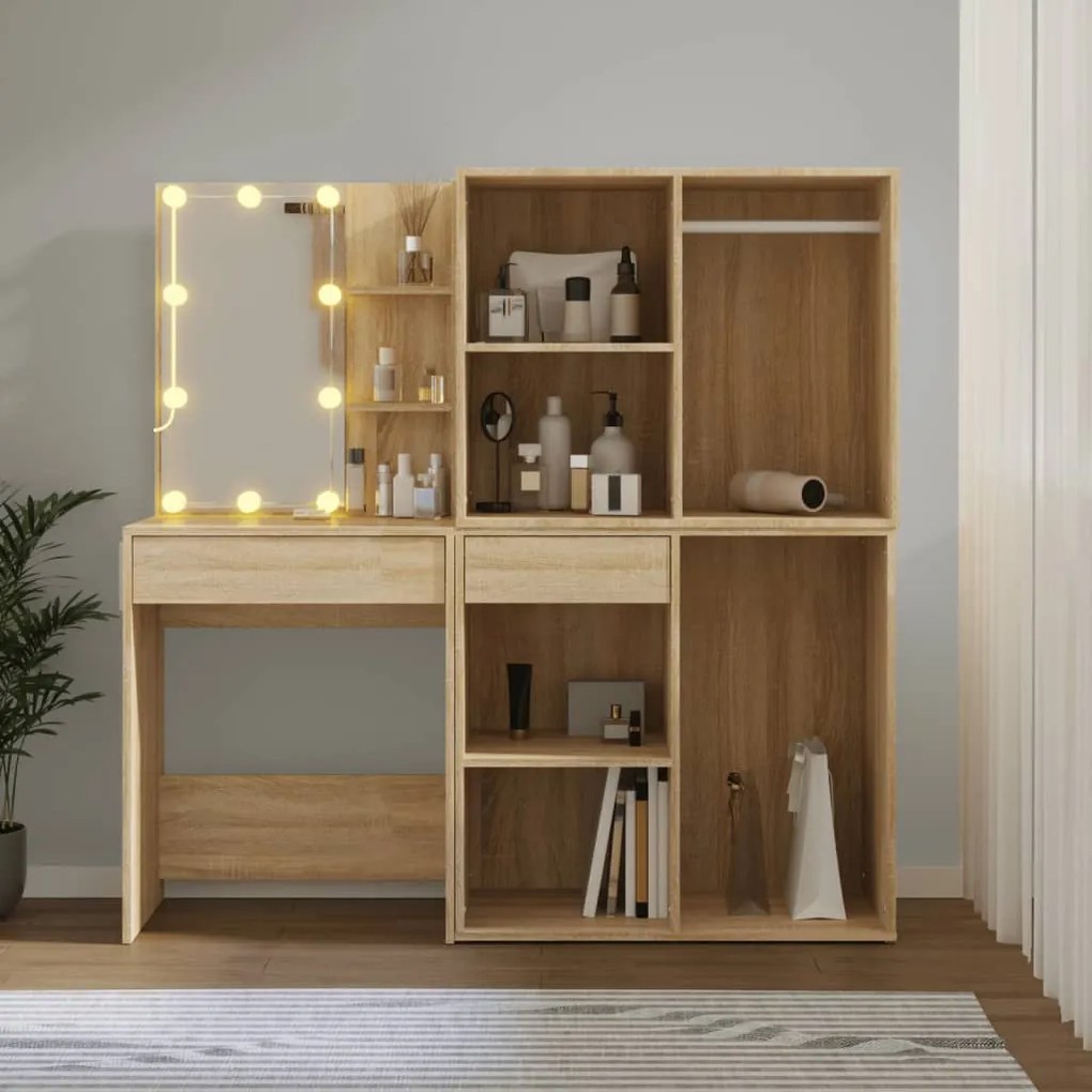 vidaXL Μπουντουάρ LED με 2 Ντουλάπια Sonoma Δρυς από Επεξεργ. Ξύλο