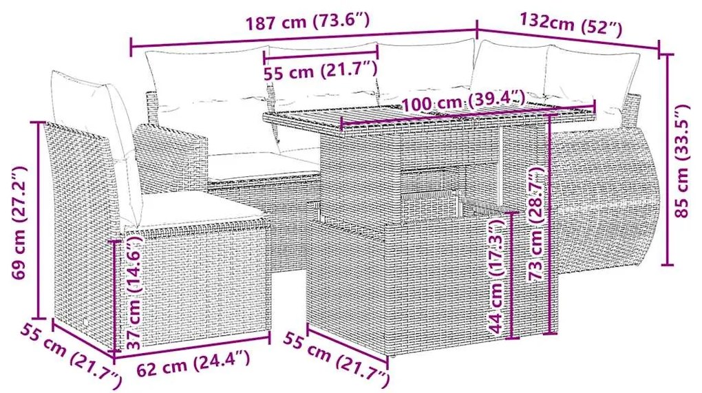 vidaXL Σετ Καναπέ Κήπου 6 τεμ. Μπεζ Συνθετικό Ρατάν με Μαξιλάρια