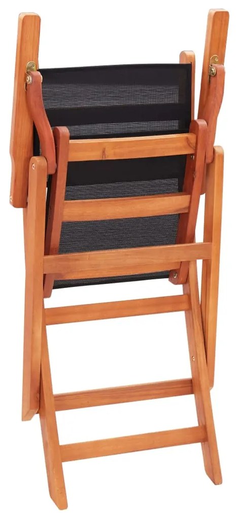 vidaXL Καρέκλες Πτυσσόμενες 4τεμ. Μαύρες Μασίφ Ξύλο Ευκαλ./Τεξτιλίνη